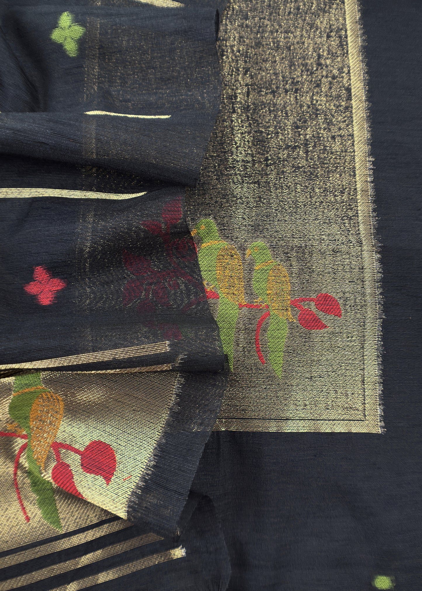 Black Jamdani Woven Unstitched Suit With Paithani Work