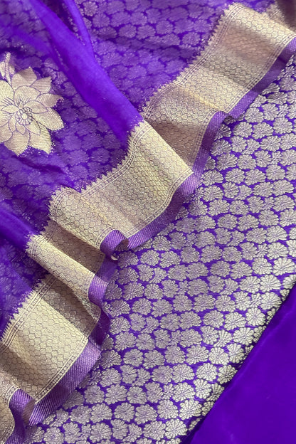 Brocade silk suit set with organza silk dupatta

