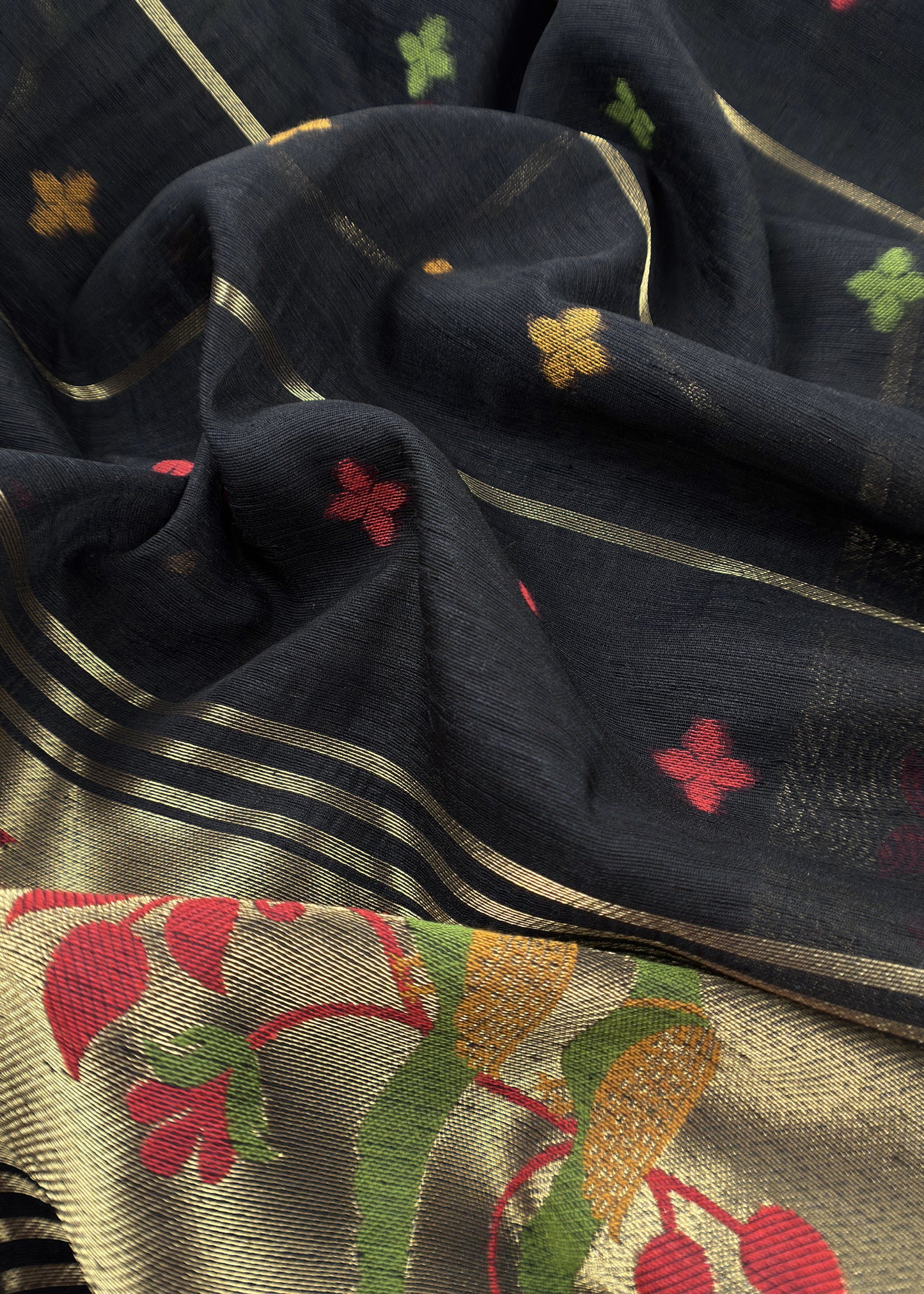 Black Jamdani Woven Unstitched Suit With Paithani Work