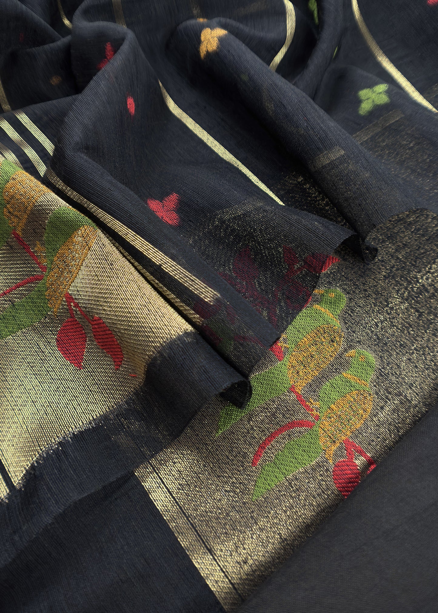 Black Jamdani Woven Unstitched Suit With Paithani Work