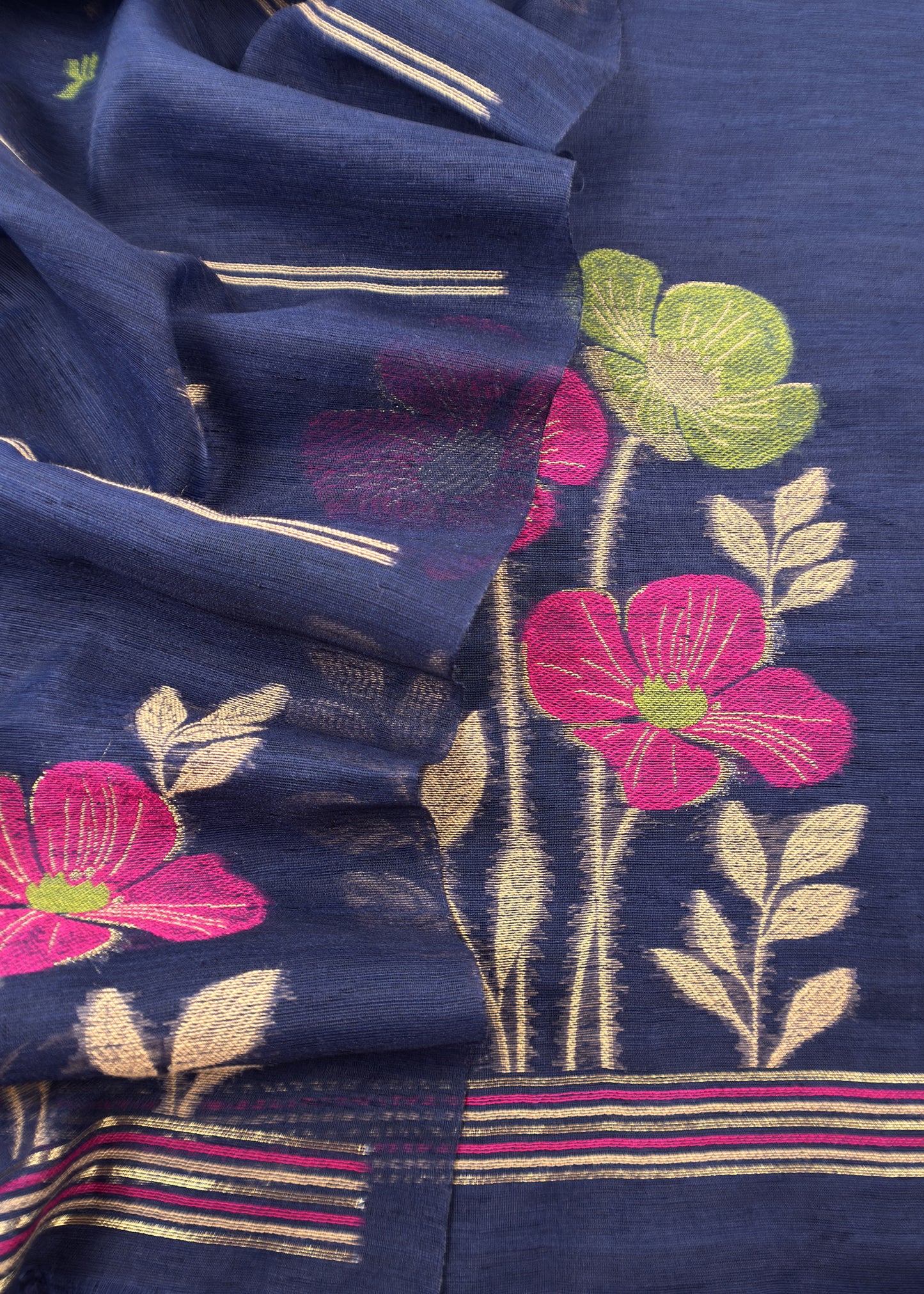 Derk Blue Floral Jamdani Weaved Unstitched Suit In Chandari