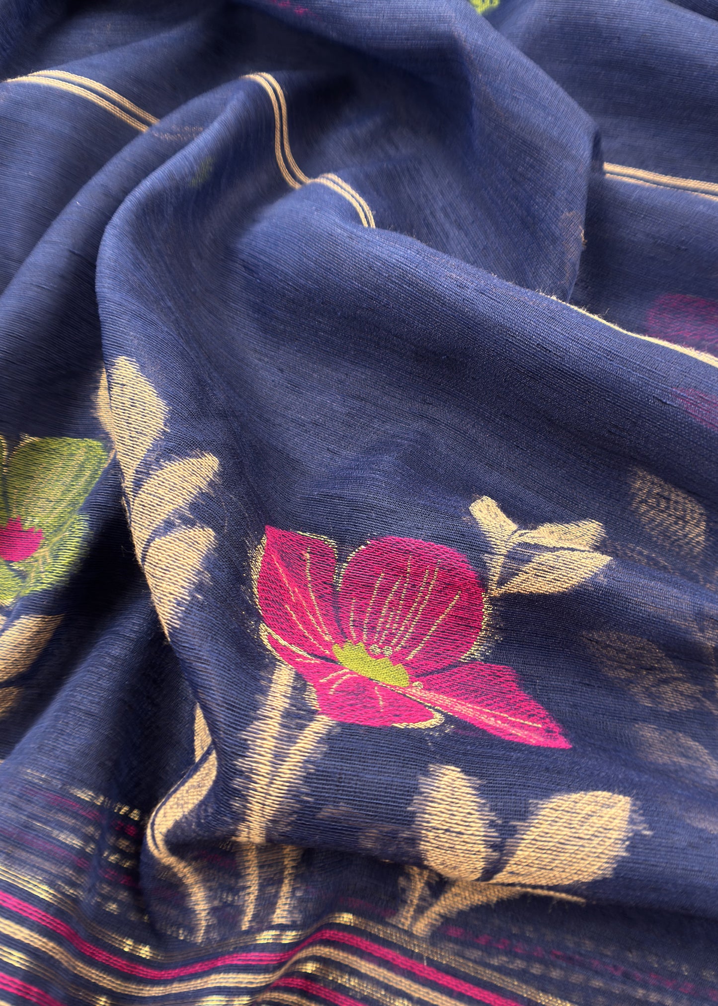 Derk Blue Floral Jamdani Weaved Unstitched Suit In Chandari