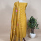 Yellow Pure Unstitched Handloom Banarasi Chanderi Suit Brushprint Dupatta