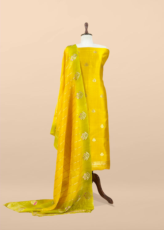 Marigold Yellow Handloom Silk Kurta And Kora Silk Dupatta With Meenakari Weaving