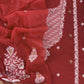 Red Jamdani Weaved Suit Fabric In Linen Chanderi