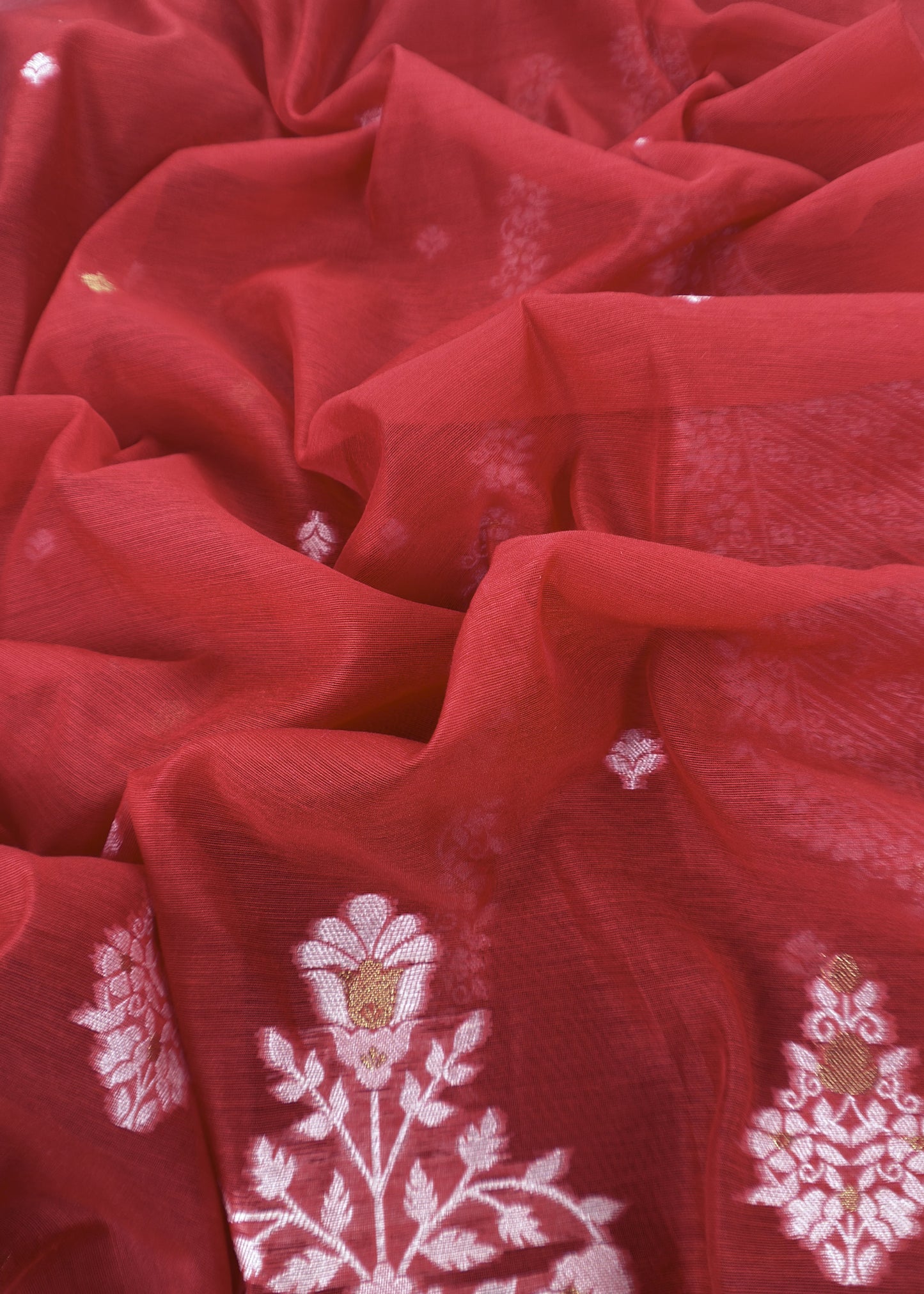 Red Jamdani Weaved Suit Fabric In Linen Chanderi