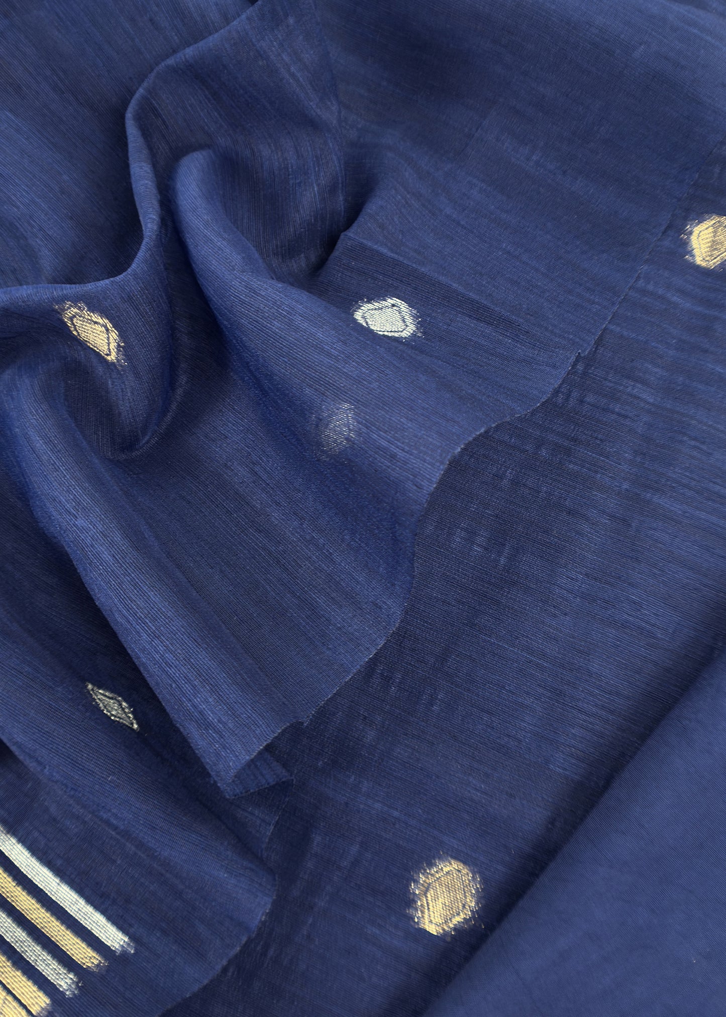 Derk Blue Chanderi Unstitched Suit With Gold Zari Jamdani Weaving