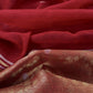 Red Chanderi Unstitched Suit With Gold Zari Jamdani Weaving