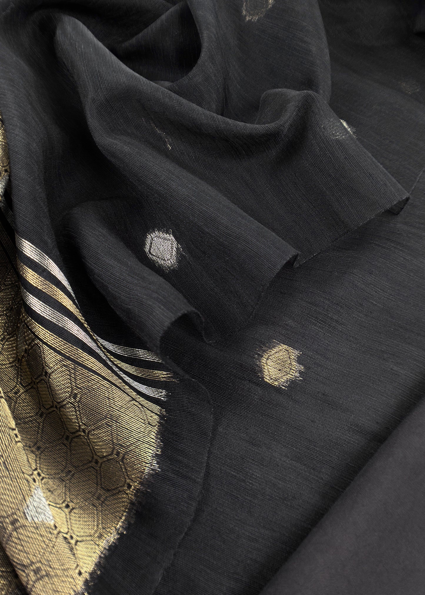 Black Chanderi Unstitched Suit With Gold Zari Jamdani Weaving