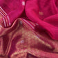 Pink Chanderi Unstitched Suit With Gold Zari Jamdani Weaving