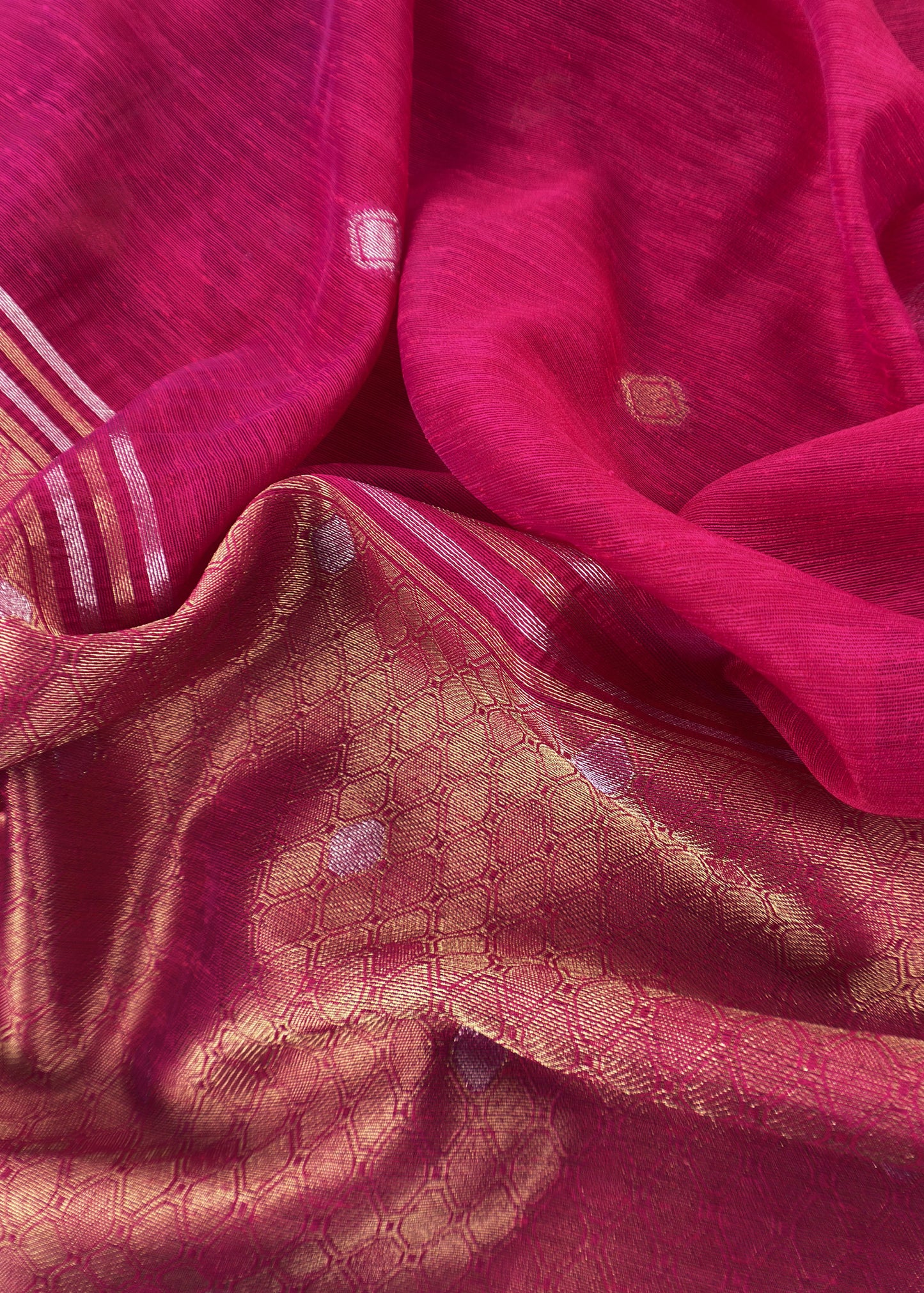 Pink Chanderi Unstitched Suit With Gold Zari Jamdani Weaving