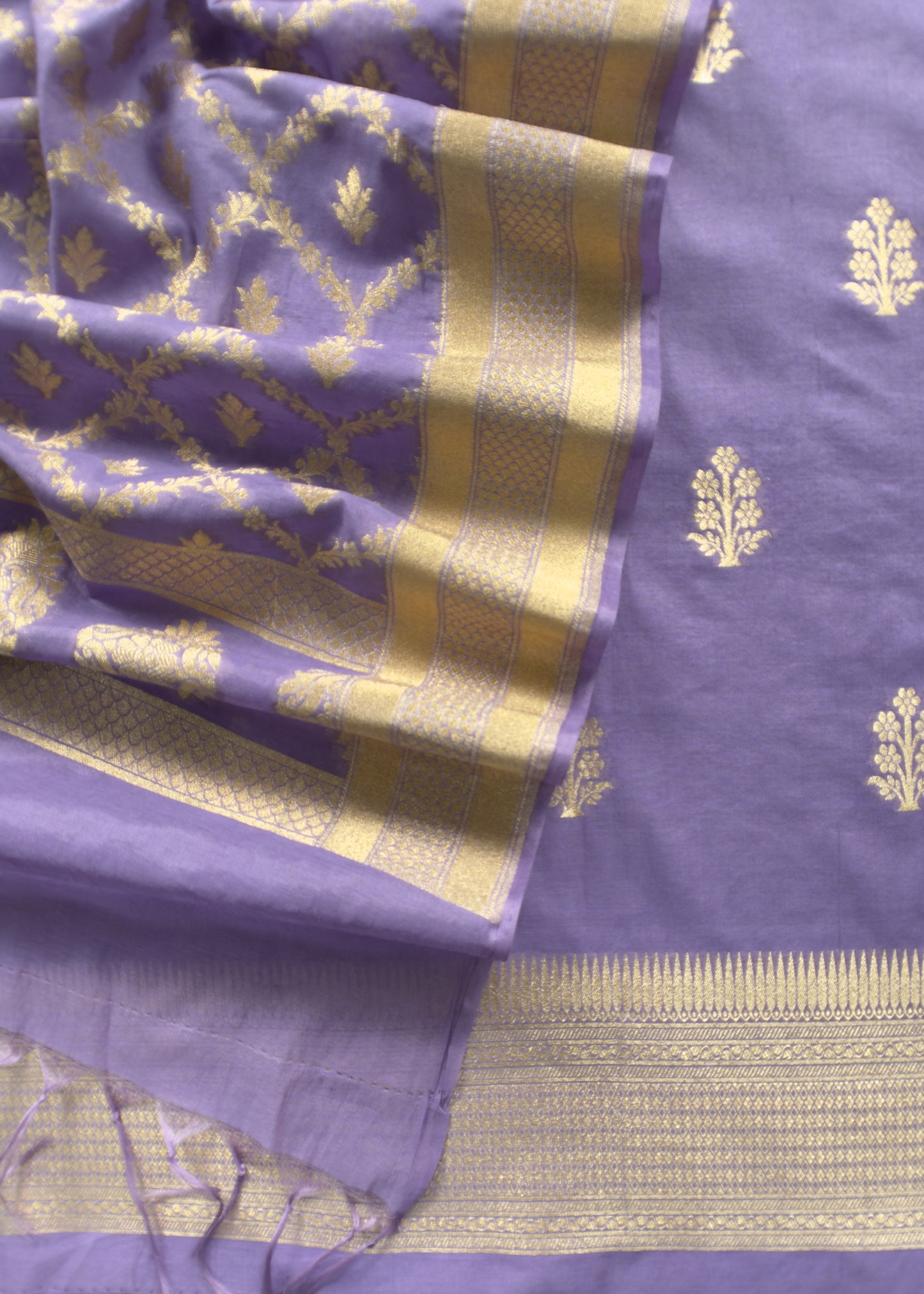 Purple Handloom Munga Silk Suit With Zari Weaving