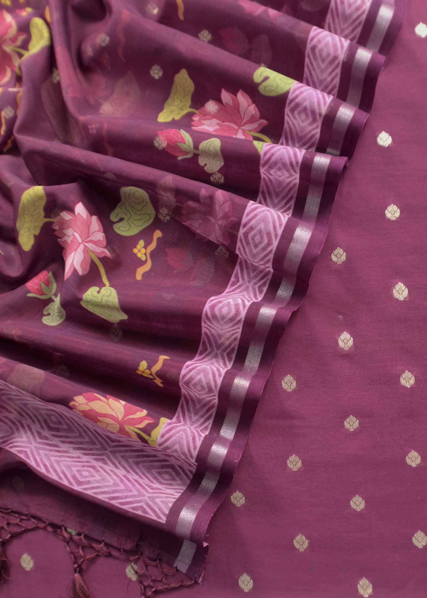 Pure Unstitched Handloom Banarasi Chanderi Suit Brushprint Dupatta