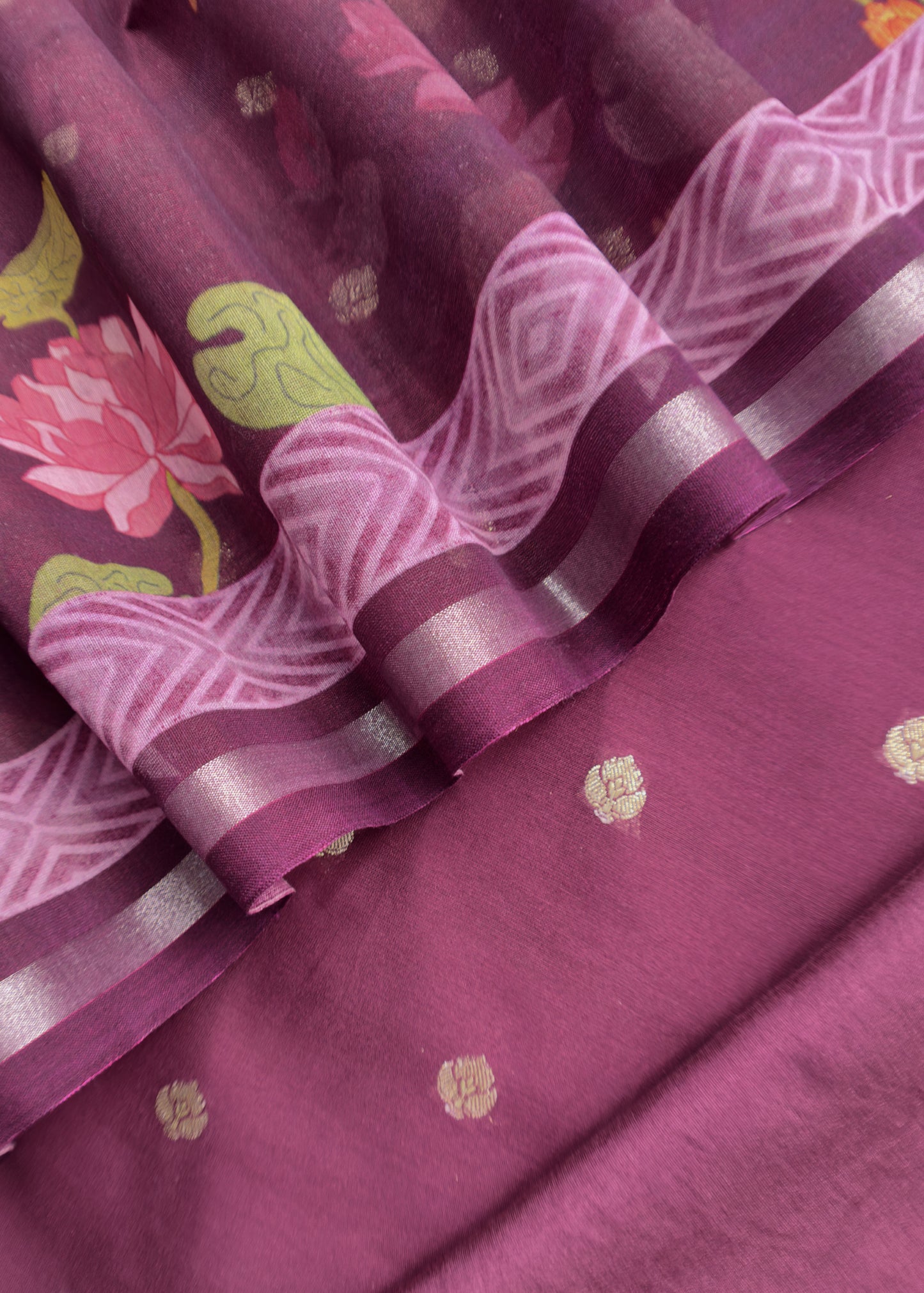 Pure Unstitched Handloom Banarasi Chanderi Suit Brushprint Dupatta