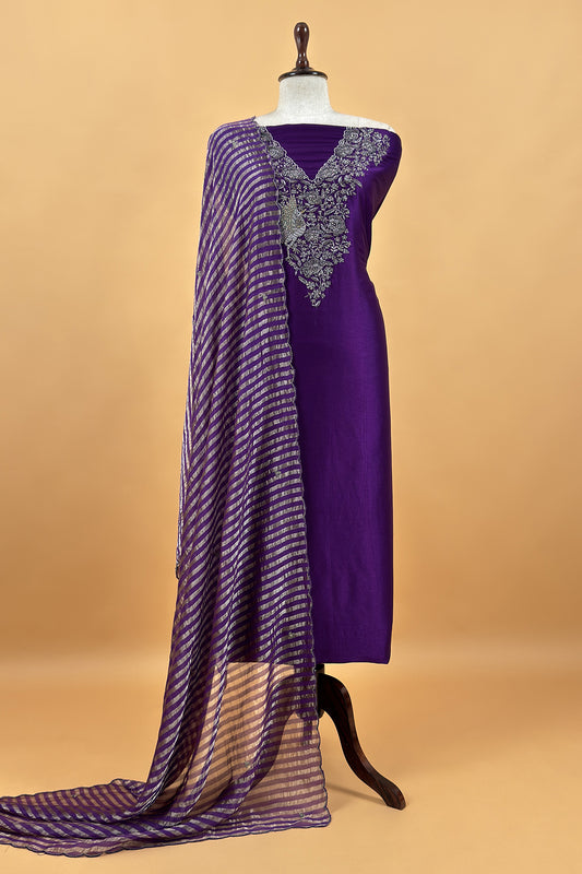 Violet Pure Silk Suit With Tissue Silk Dupatta
