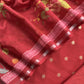 Red Pure Unstitched Handloom Banarasi Chanderi Suit Brushprint Dupatta