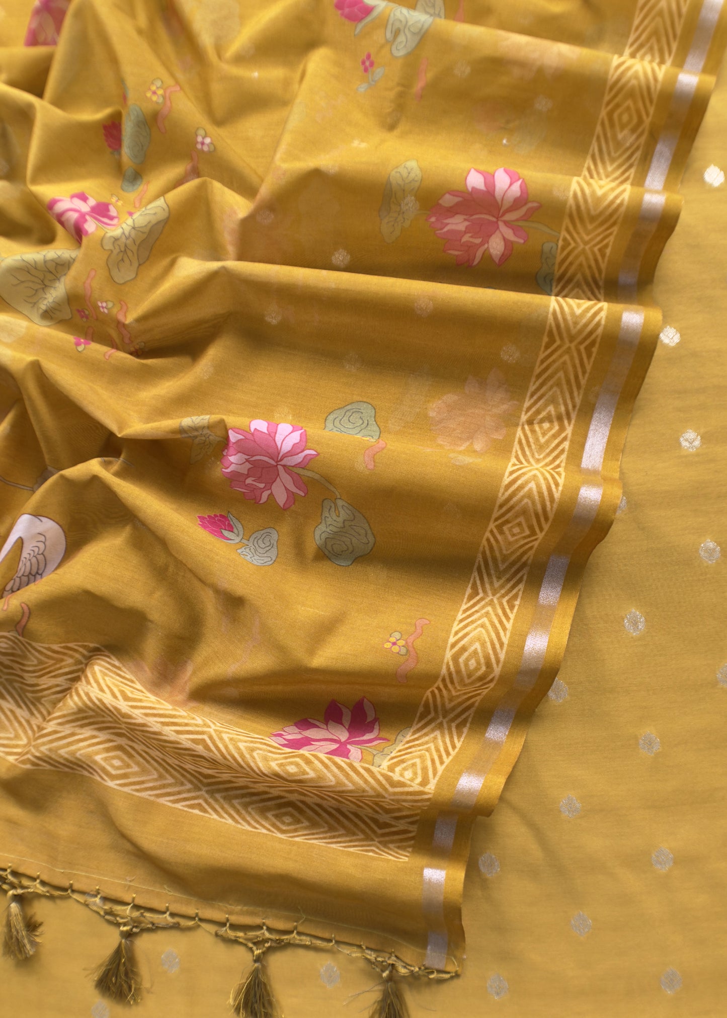 Yellow Pure Unstitched Handloom Banarasi Chanderi Suit Brushprint Dupatta