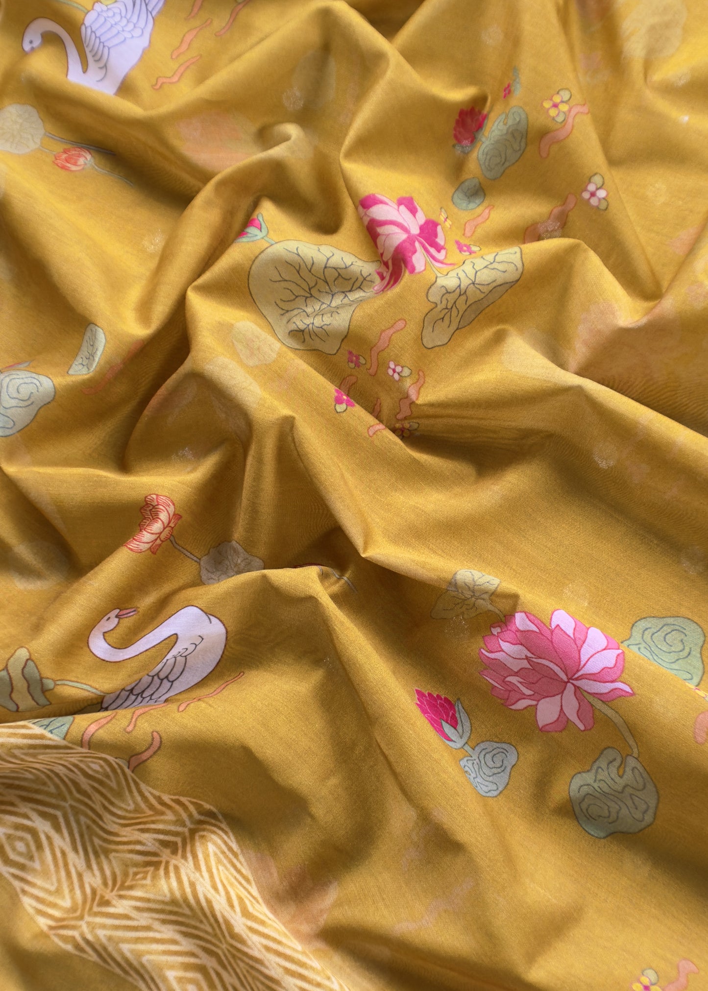 Yellow Pure Unstitched Handloom Banarasi Chanderi Suit Brushprint Dupatta