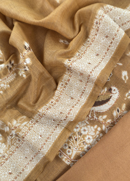 Mustard Chanderi Linen Suit With Jamdani Weaving