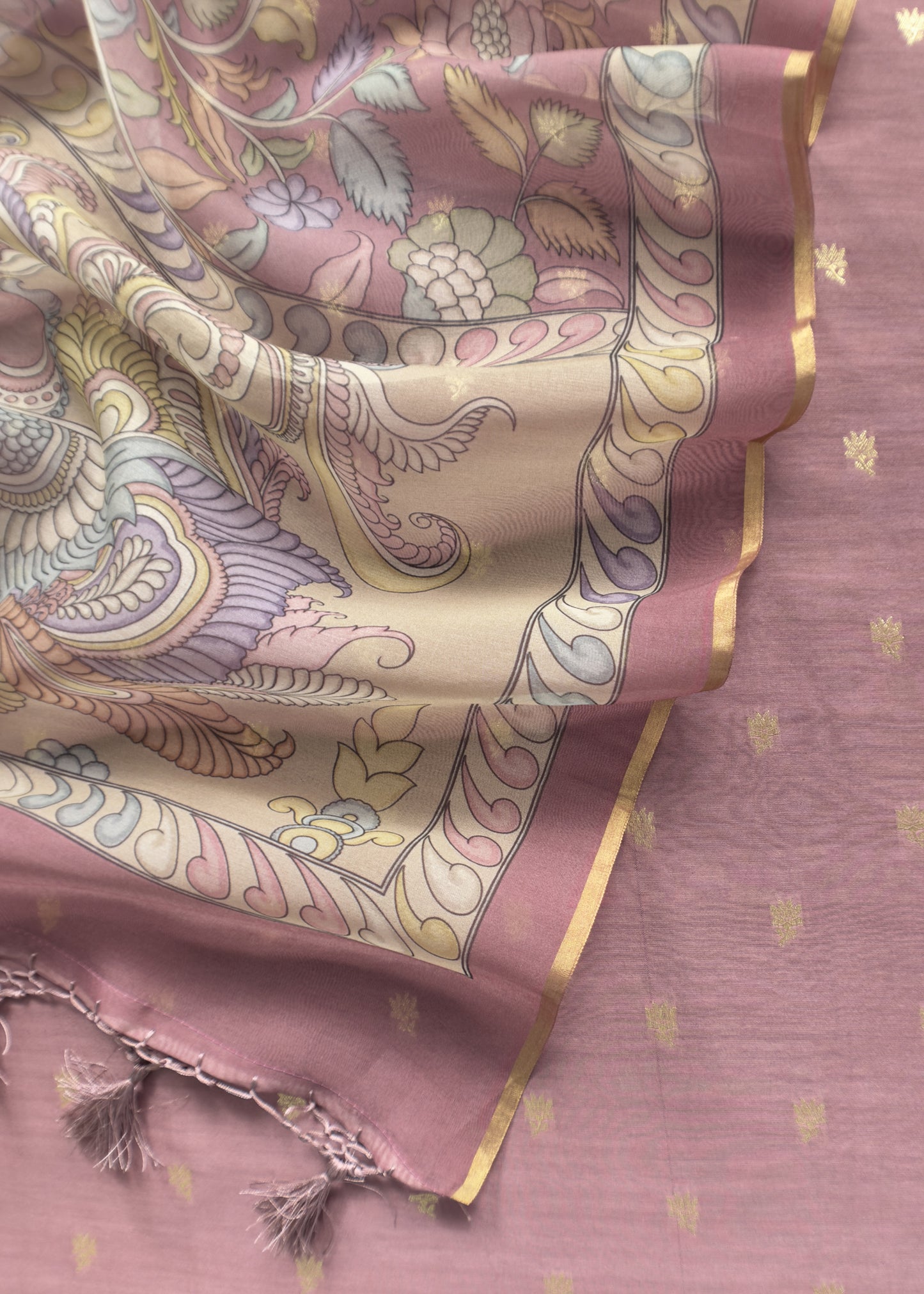 Turkish Rose Handloom Banarasi Suit set with Kalamkari Organza dupatta