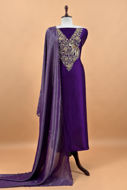 Violet Pure Silk Suit With Tissue Silk Dupatta
