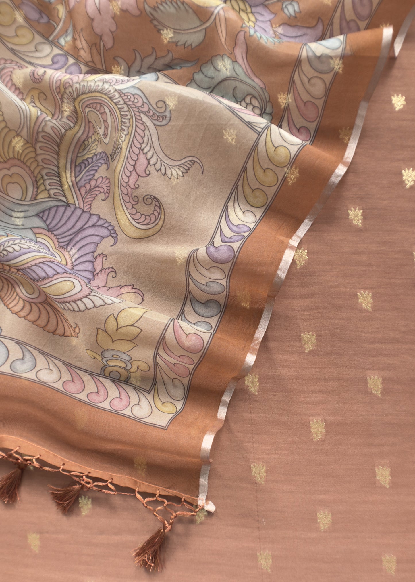 Walnut Brown Handloom Banarasi Suit set with Kalamkari Organza dupatta