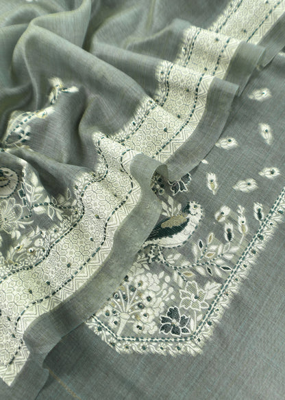 Green Chanderi Linen Suit With Jamdani Weaving