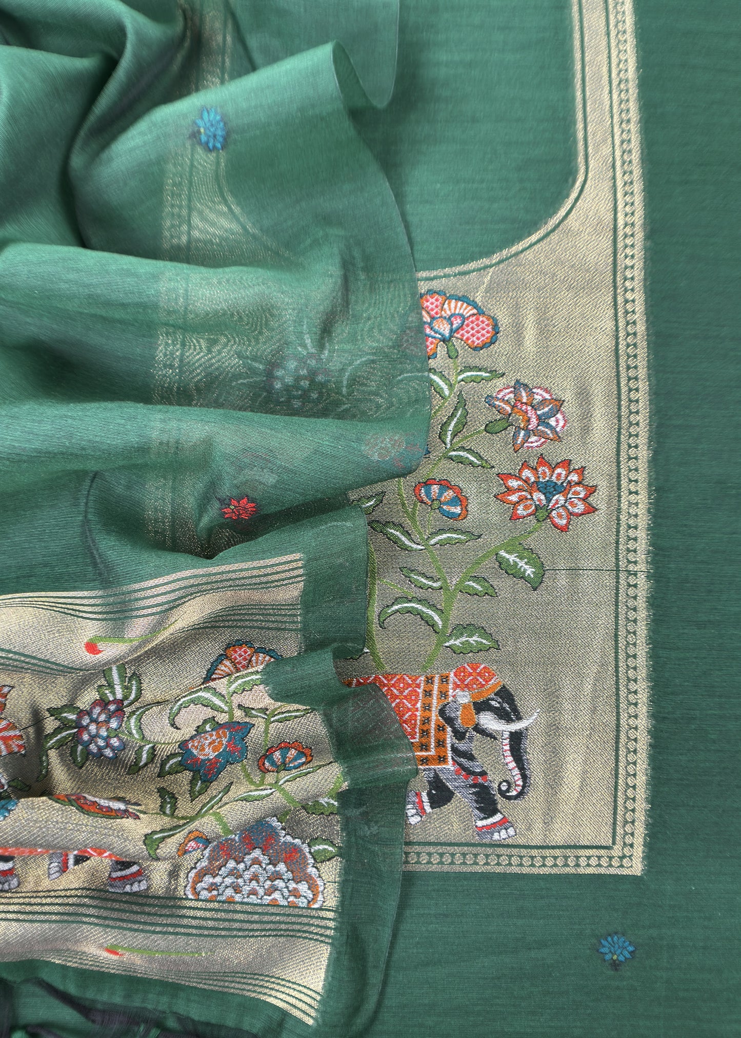 Green Jamdani Woven Unstitched Suit With Paithani Work