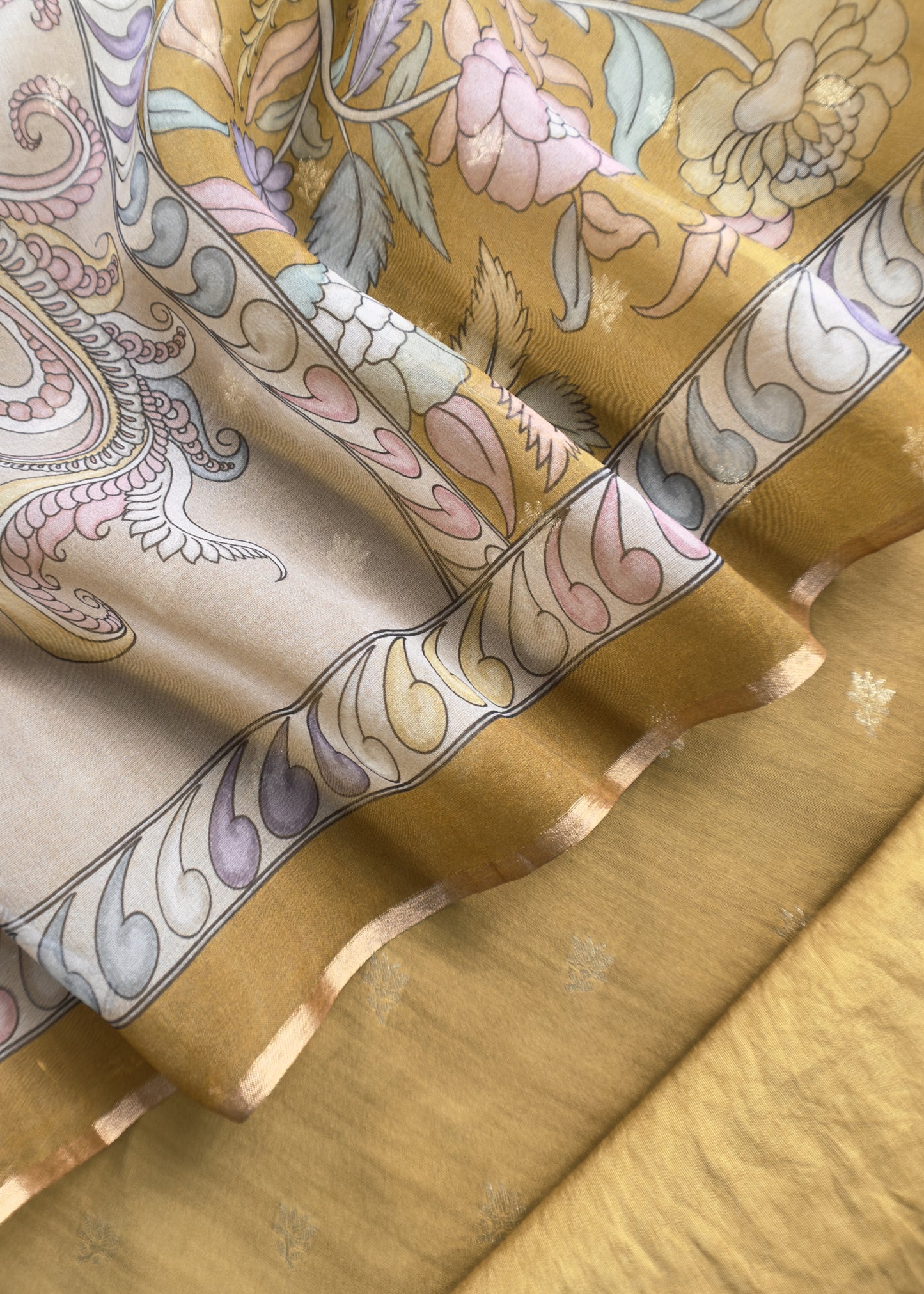 Dusty gold Handloom Banarasi Suit set with Kalamkari Organza dupatta