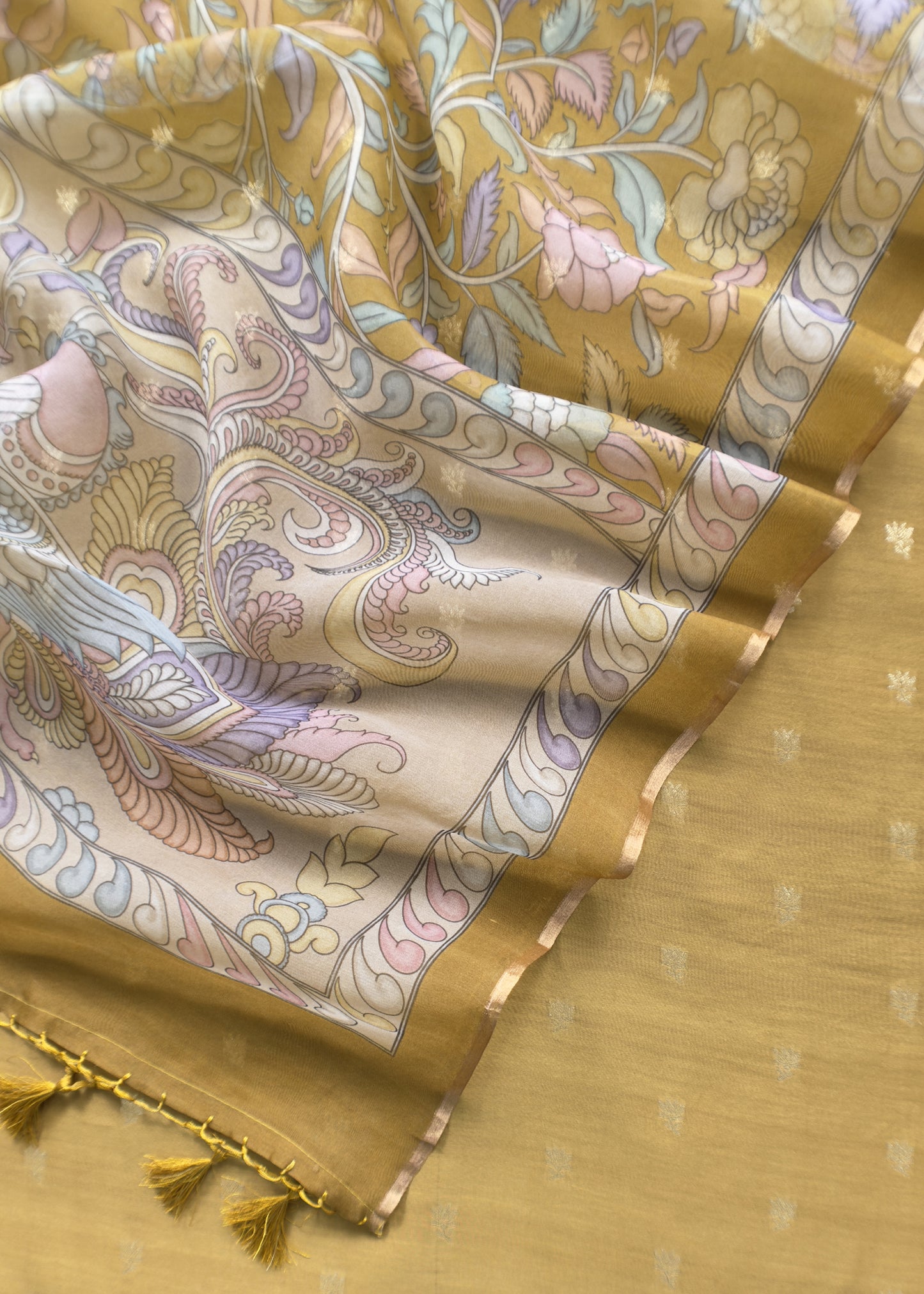 Dusty gold Handloom Banarasi Suit set with Kalamkari Organza dupatta