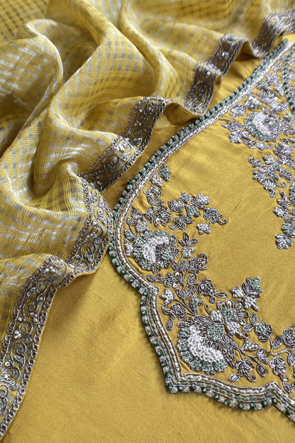 Luxury unstitched silk suit with weaving

