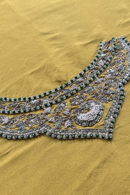Pea Soup Luxe Handloom Dupion Silk Kurta and Kora Silk Dupatta With Handwork