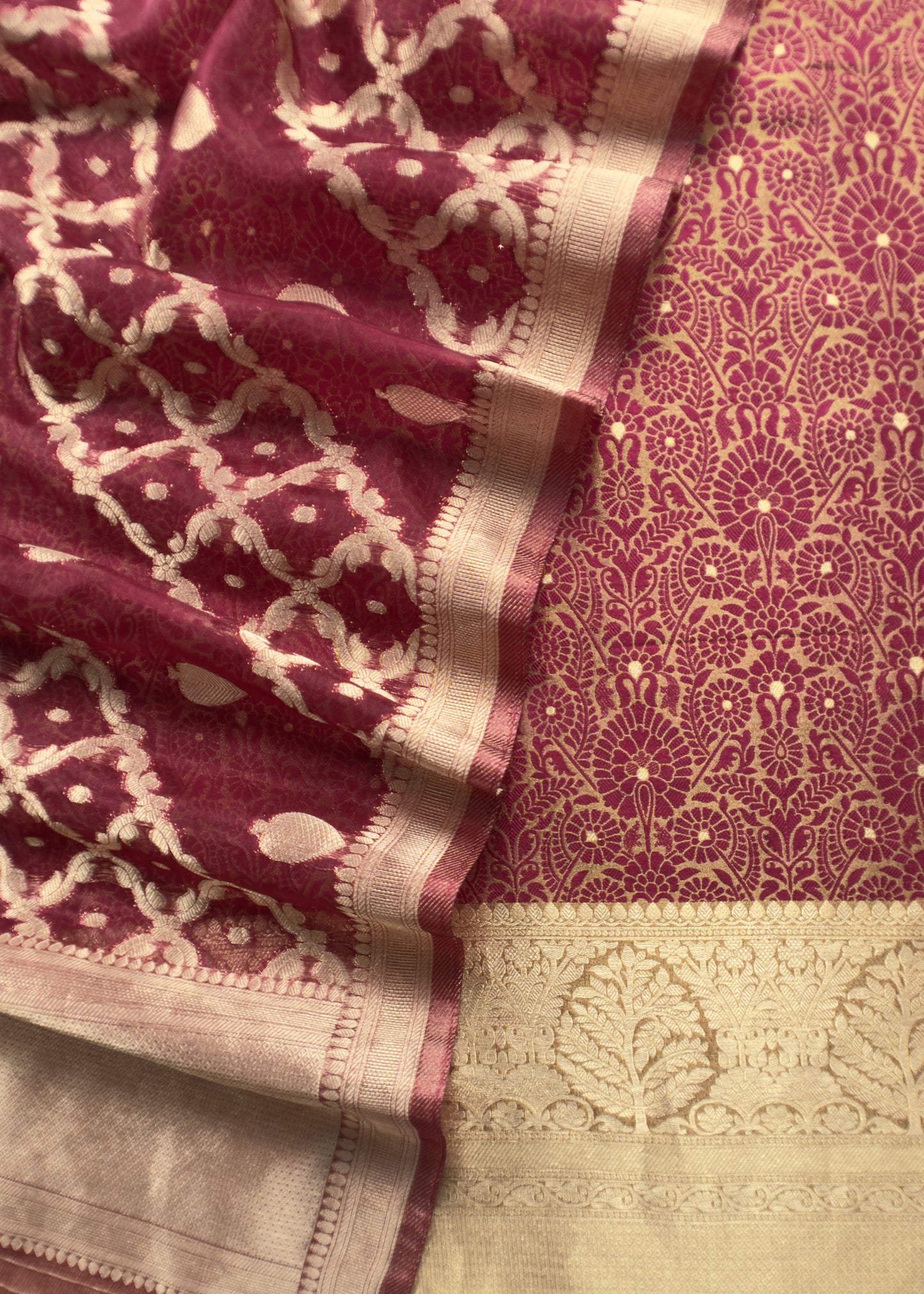 Maroon Brocade Kurta With Organza Dupatta