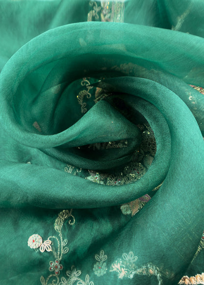 Bottle Green Handloom Silk Suit With Zardosi Embroidery