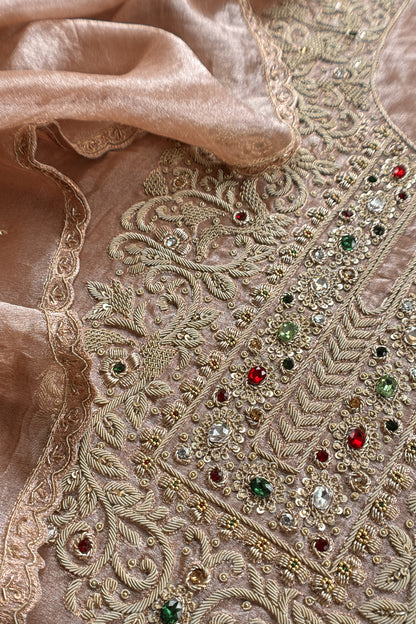 Luxury handloom tissue silk suit with silk dupatta

