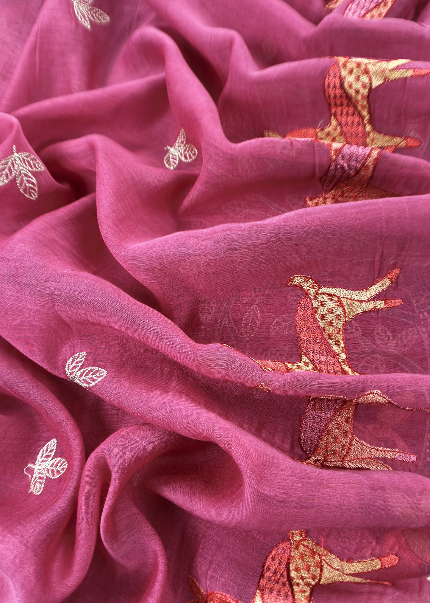 Pink Pure Mulmul Unstitched Fabric With Warli Art Appliqué Work