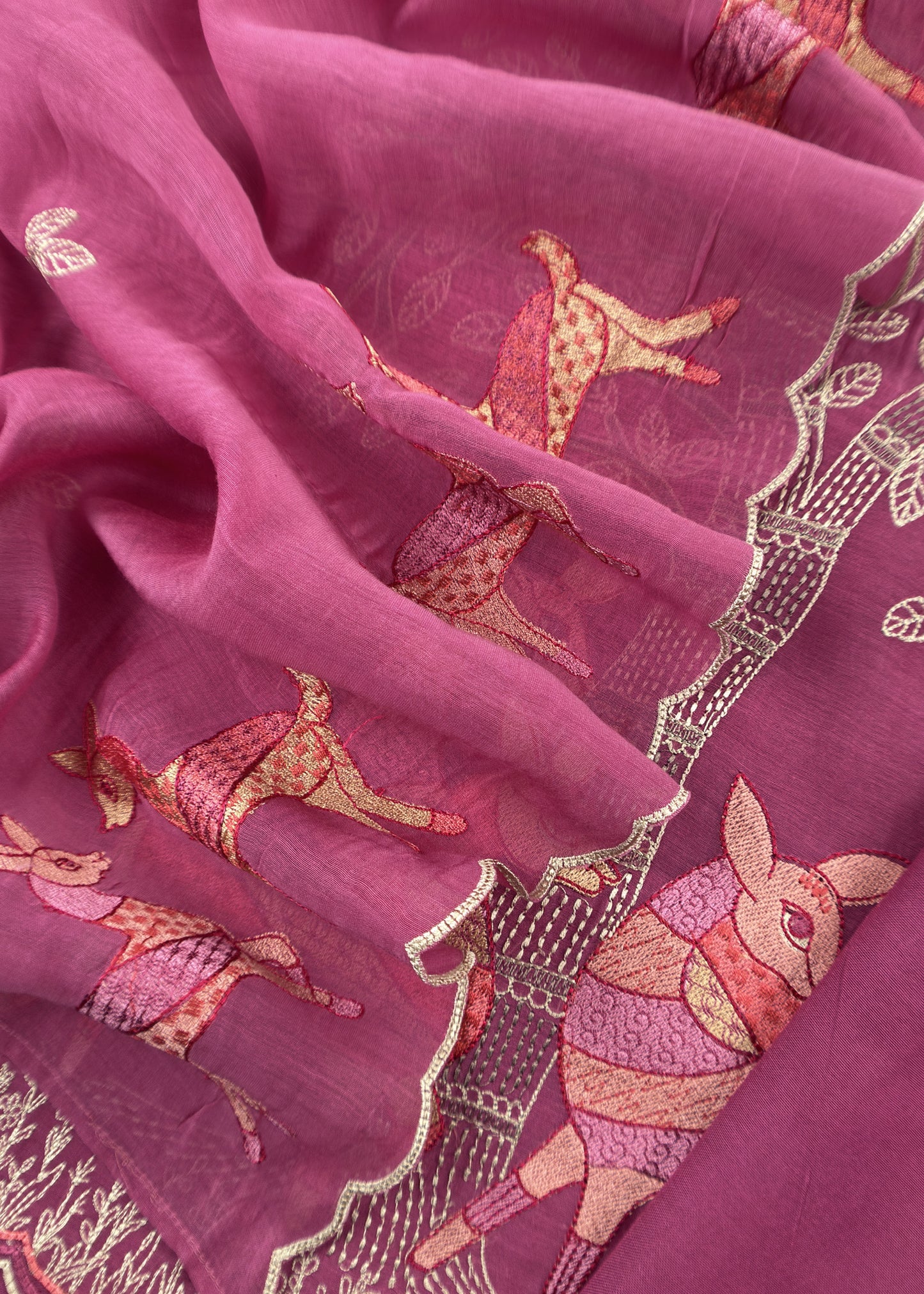 Pink Pure Mulmul Unstitched Fabric With Warli Art Appliqué Work