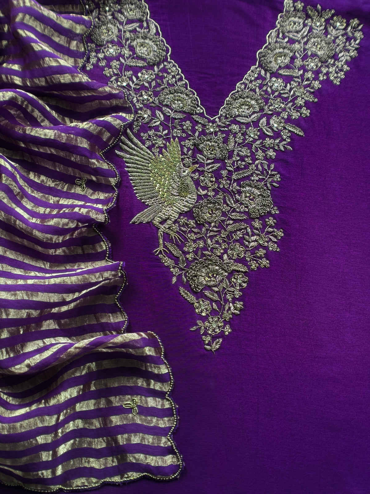 Violet Pure Silk Suit With Tissue Silk Dupatta