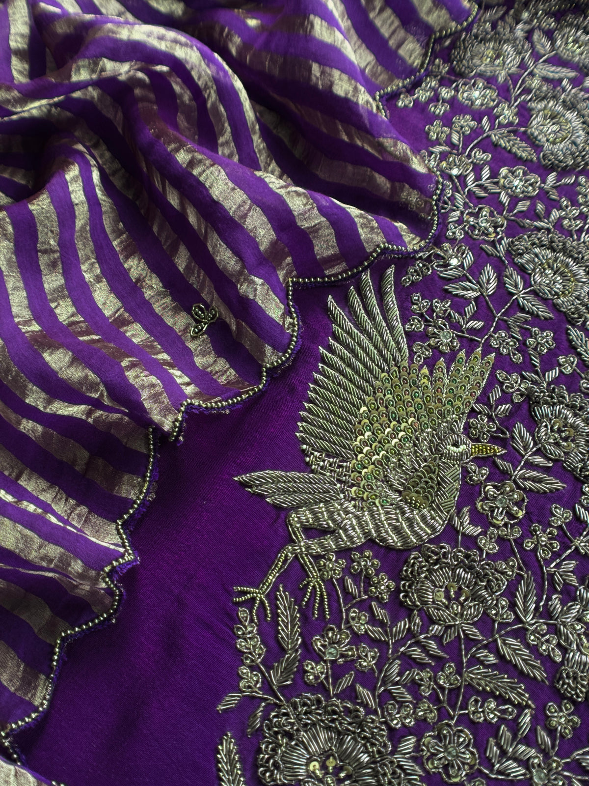 Violet Pure Silk Suit With Tissue Silk Dupatta