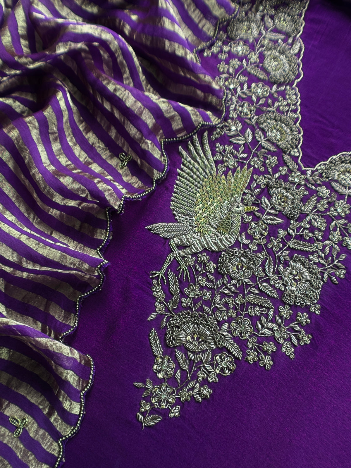 Violet Pure Silk Suit With Tissue Silk Dupatta