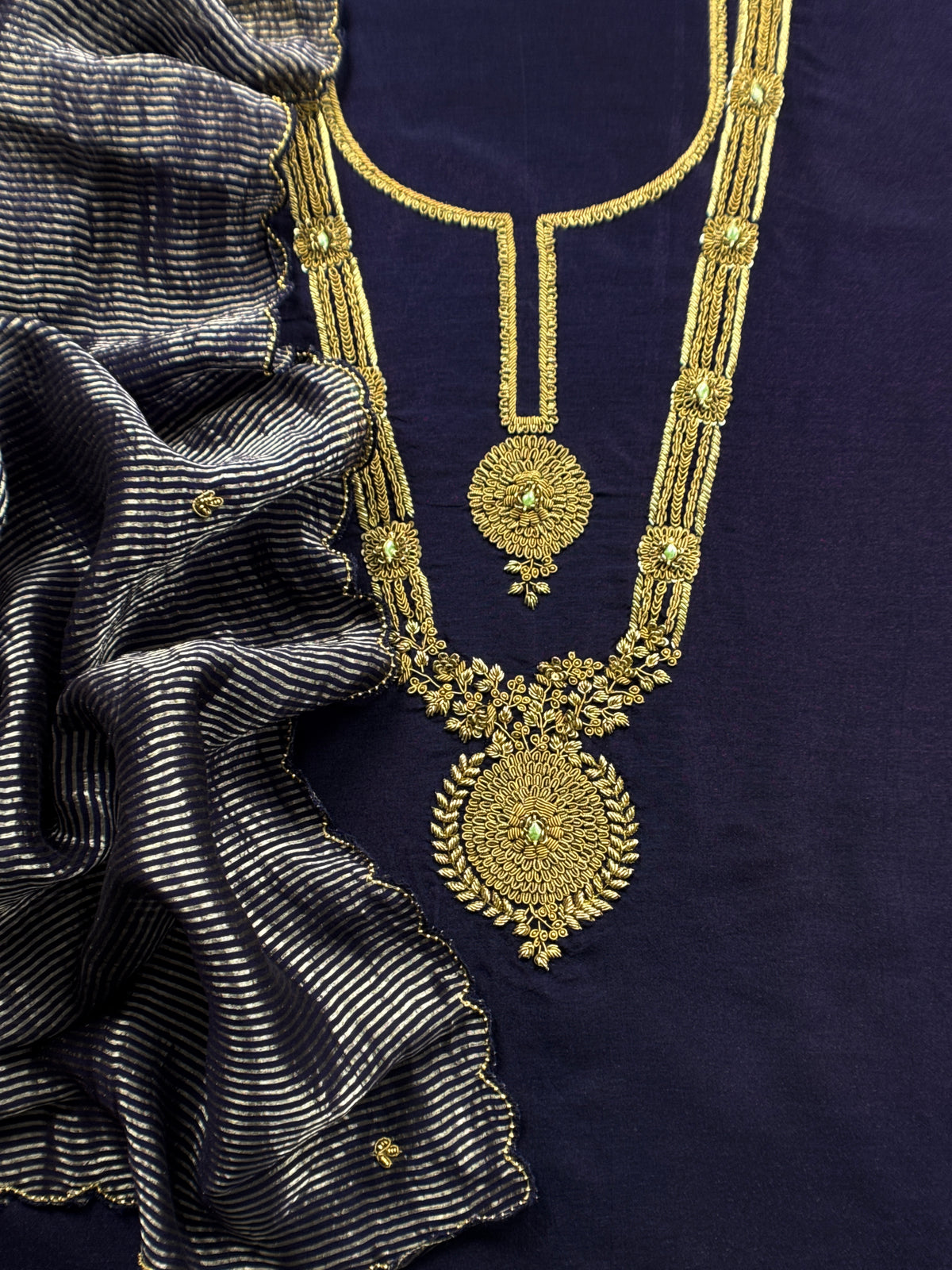 Luxury silk suit with dabka dori chidiya handwork

