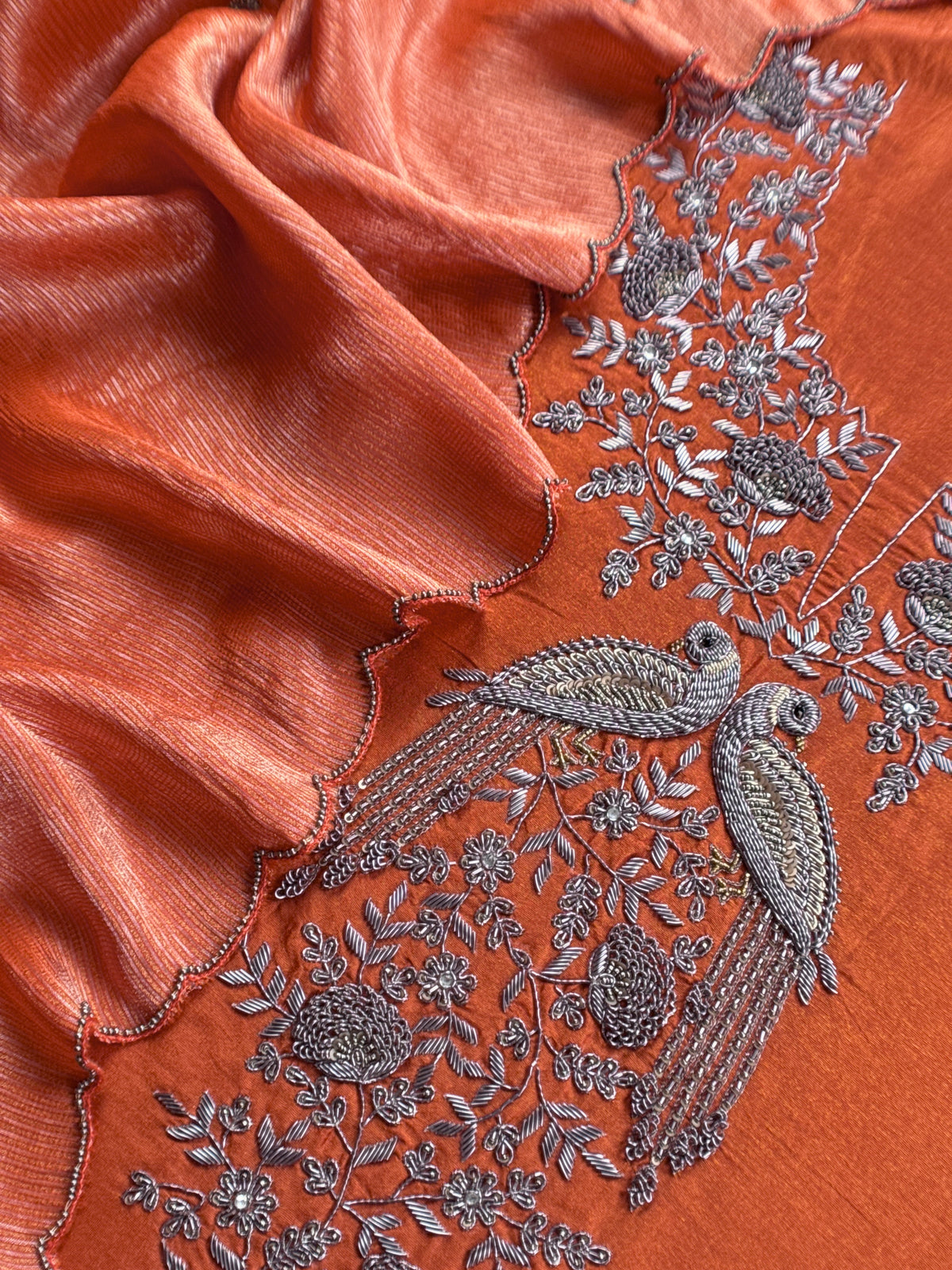 Rust Pure Silk Suit With Tissue Silk Dupatta
