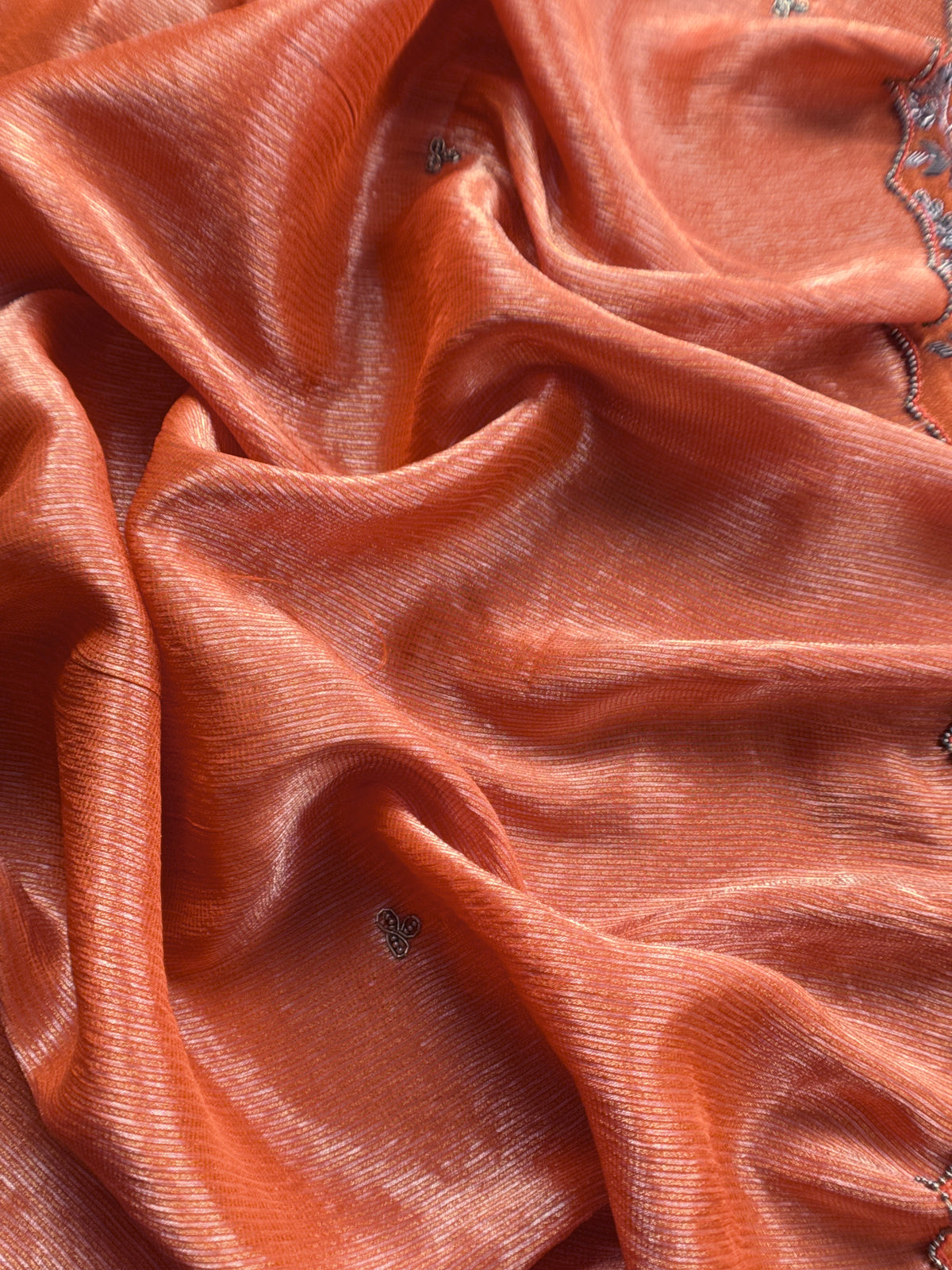 Rust Pure Silk Suit With Tissue Silk Dupatta