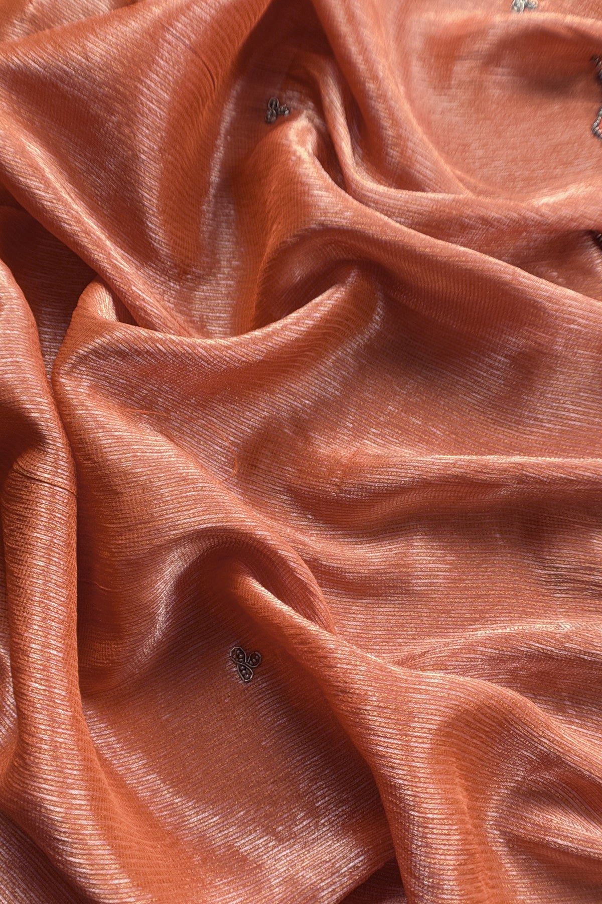 Orange Tissue Silk Unstitched Suit With Zardosi And Jadau Navratna Handwork