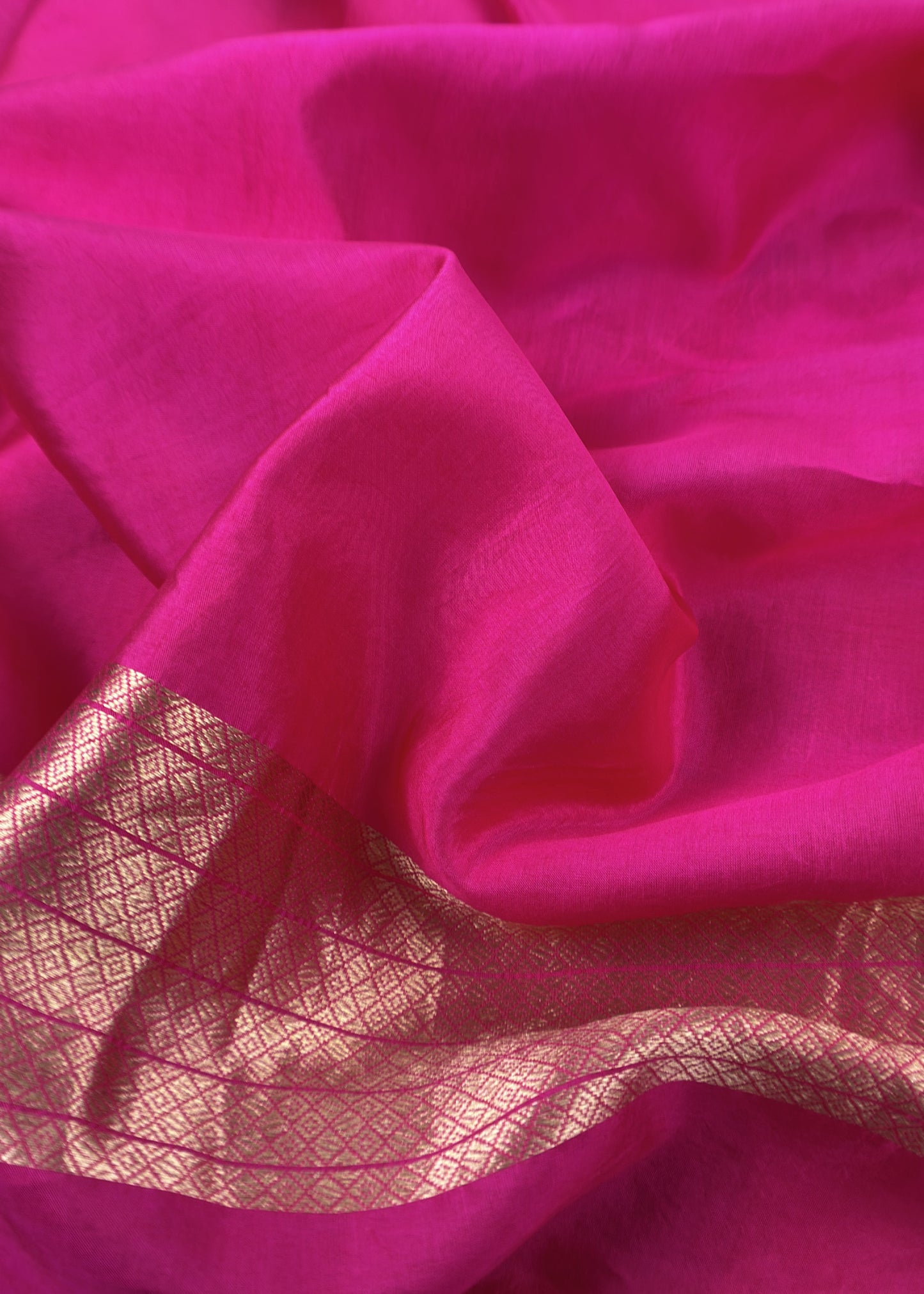 Pink Handloom Katan Silk Suit Fabric With Peonies Kadwa Weaving