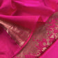 Pink Handloom Katan Silk Suit Fabric With Peonies Kadwa Weaving