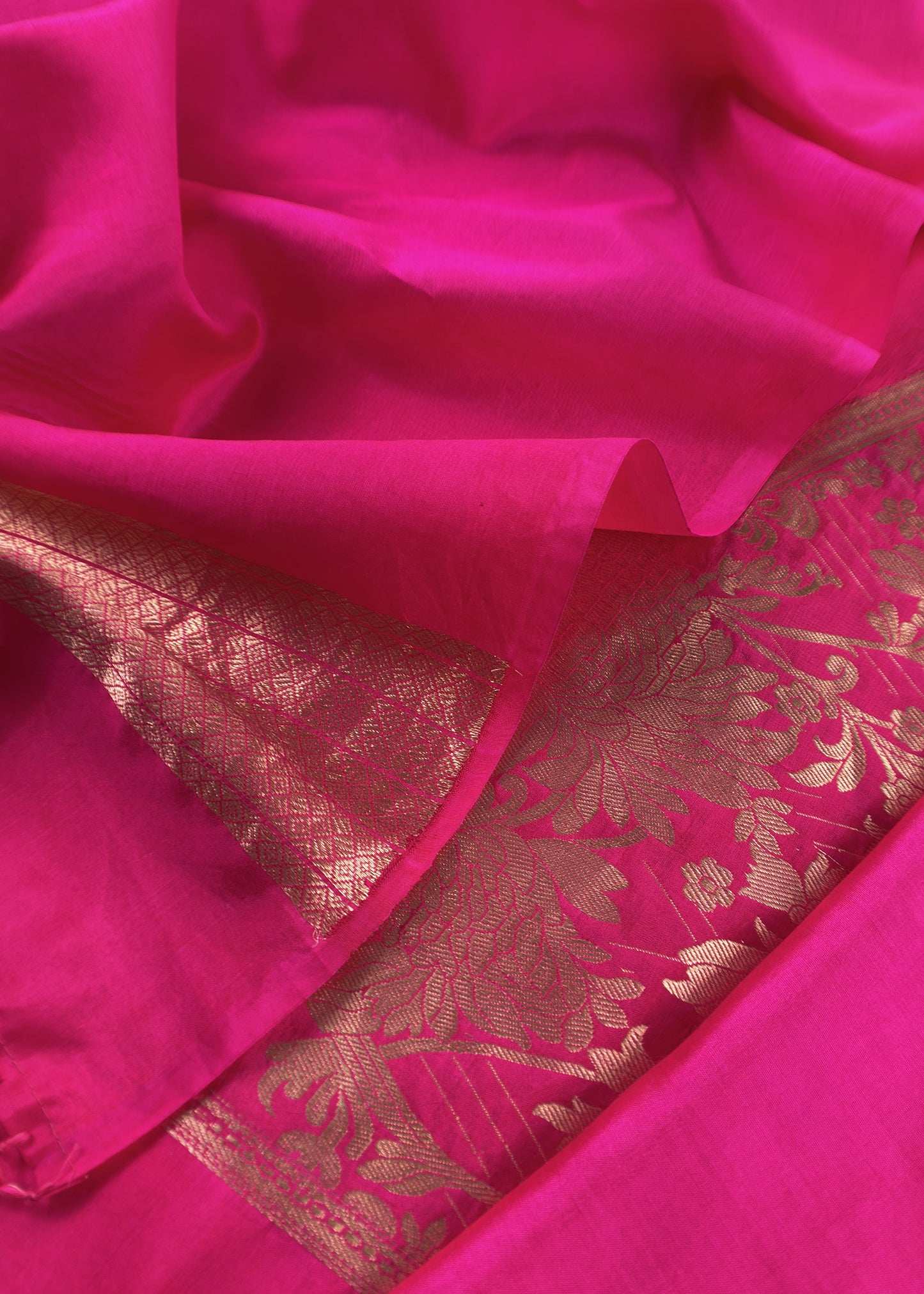 Pink Handloom Katan Silk Suit Fabric With Peonies Kadwa Weaving