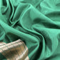 Green Handloom Katan Silk Suit Fabric With Peonies Kadwa Weaving