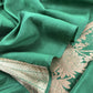Green Handloom Katan Silk Suit Fabric With Peonies Kadwa Weaving
