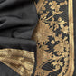 Black Handloom Satan Silk Suit Fabric With Peonies Kadwa Weaving